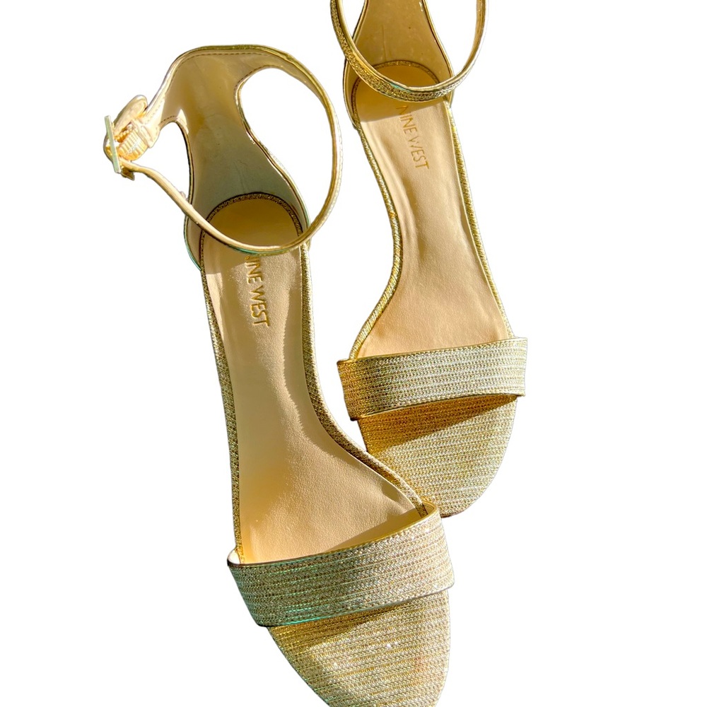 Nine West Aurelia Ankle Strap Gold Glitter Low Heel worn once